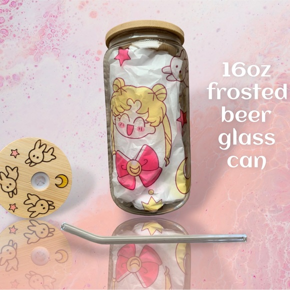 Cute 16oz sailor moon icons glass beer can either frosted or Clear. - Picture 3 of 9